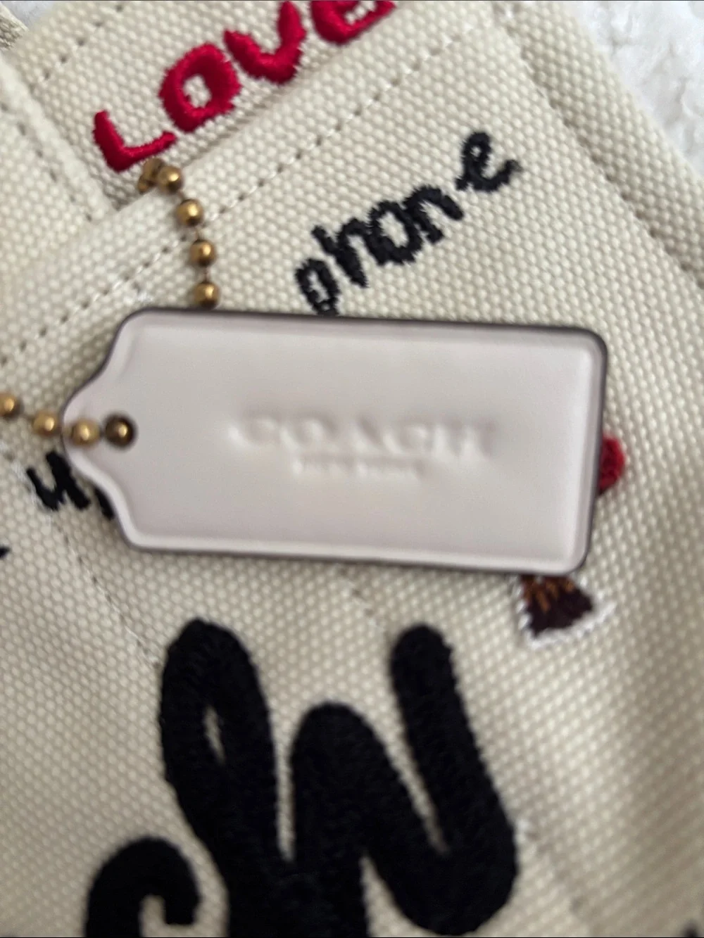 Coach New York Beige Canvas Patch Satchel with Colorful Embroidered Motifs